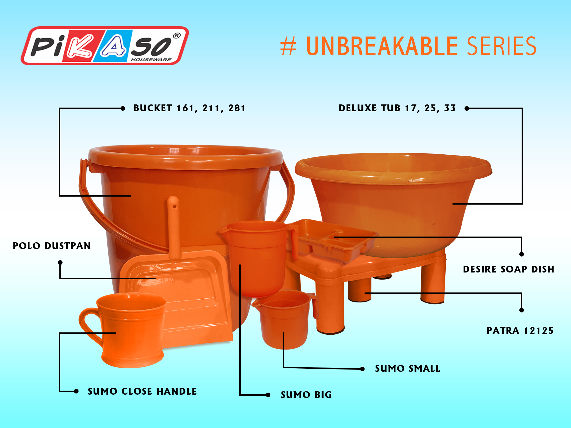 Bucket 161 (Ub) - Polypropylene, 12x8x11.5 Inch, 16 Ltr Capacity | Unbreakable, Round Shape, Weighs 542 Grams
