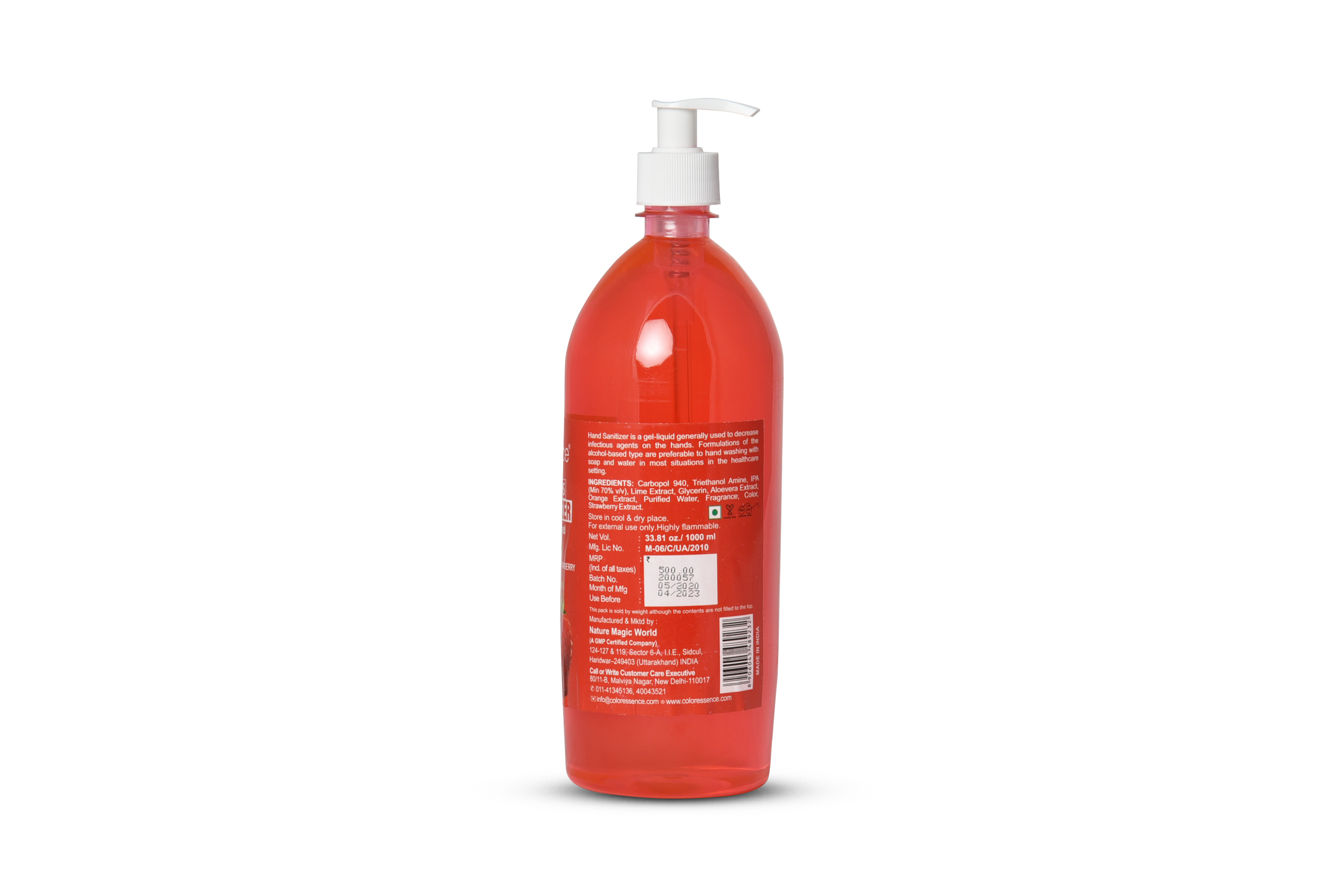 Strawberry Hand Sanitizer - 70% Ipa, Sizes: 50ml To 5l, Color: Red | Kills 99.9% Germs, Gel/liquid Form, 3-year Shelf Life