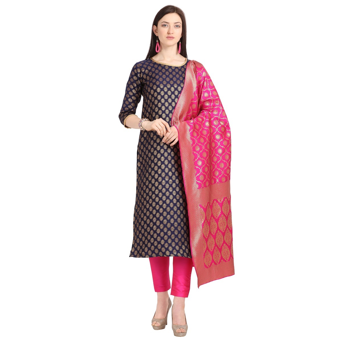 cotton jacquard dress material blue heavy thread embroidery cotton jacquard dress material