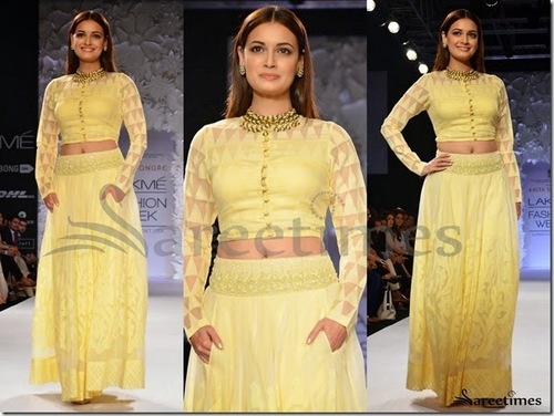 Diya Mirza Yellow Lehenga - Other Fabric, Sizes L-XXXL | Modern Design, Full Sleeves, All Season, Dry Cleaning Required