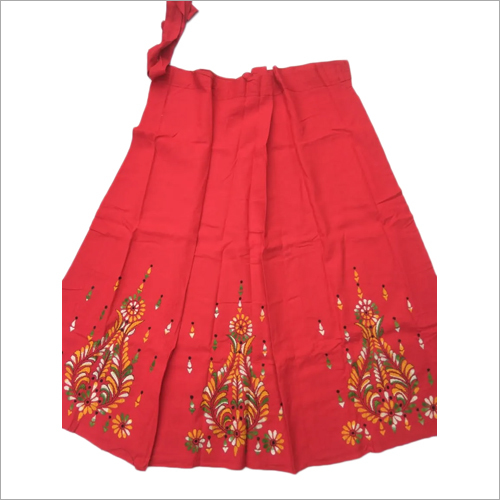Kantha Stitch Wrapper Skirt - Cotton Blend | Red Printed Design, Available in All Sizes, Perfect for Matching Jewelry