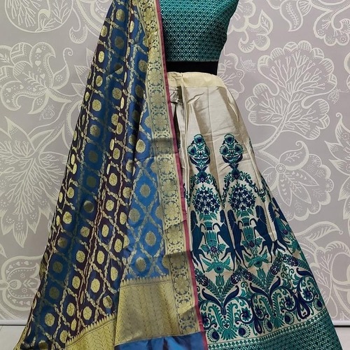 Silk Ethnic Lehenga - Multi Colour Banarasi Design | Short Long Sleeve, For Women, Ethnic Indian Style
