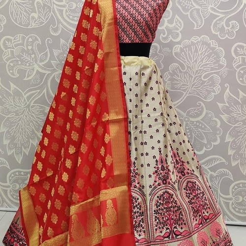 Ethenic Lehenga - Customized Banarasi Fabric with Short Long Sleeves | Multi-Color Ethnic Wear for Women, Dry Clean Only