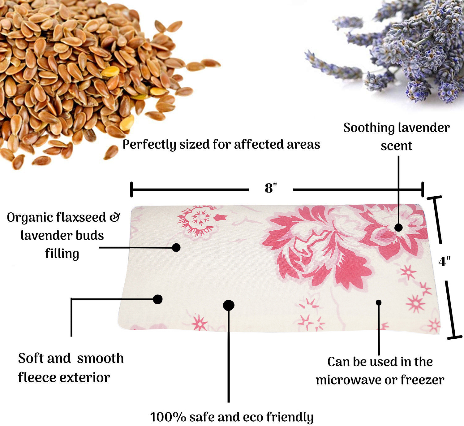 Flax Seed & Lavender Eye Pillow - 4x8 Inches, Organic Fill For Stress Relief And Relaxation, All-natural Comfort For All Ages, Soothing Heat & Cold Therapy