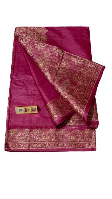 Pure Tussar Silk Plain Sarees, Weaved Pallu - Pure Tussar Silk, Weaved Blouse | Elegant Party Wear, Versatile For All Seasons: Rainy, Spring, Summer, Winter