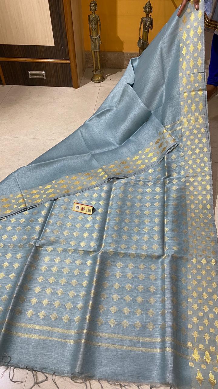 Pure Linen Silk Saree With Double Sided Jari Border Jari Woven Pallu - Pure Linen Silk, Elegant Party Wear, Suitable For All Seasons