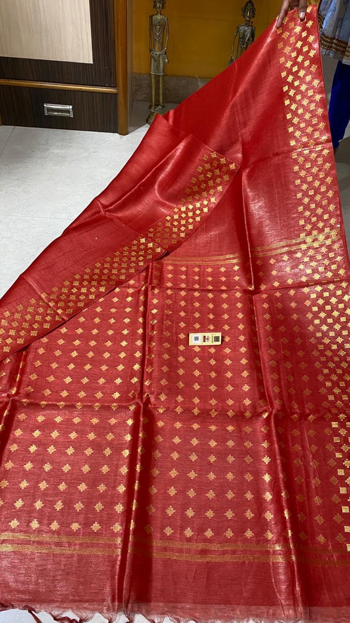 Pure Linen Silk Saree With Double Sided Jari Border Jari Woven Pallu - Pure Linen Silk, Elegant Party Wear, Suitable For All Seasons