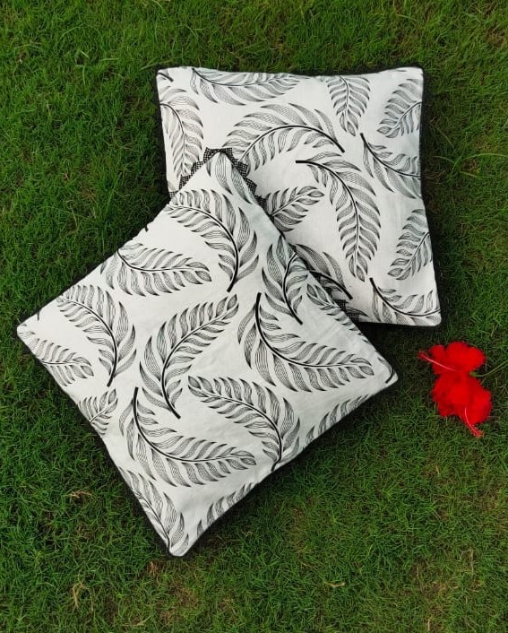 Kirti Finishing White Leaf Cotton Cushion Cover 16 Inches Set Of 5