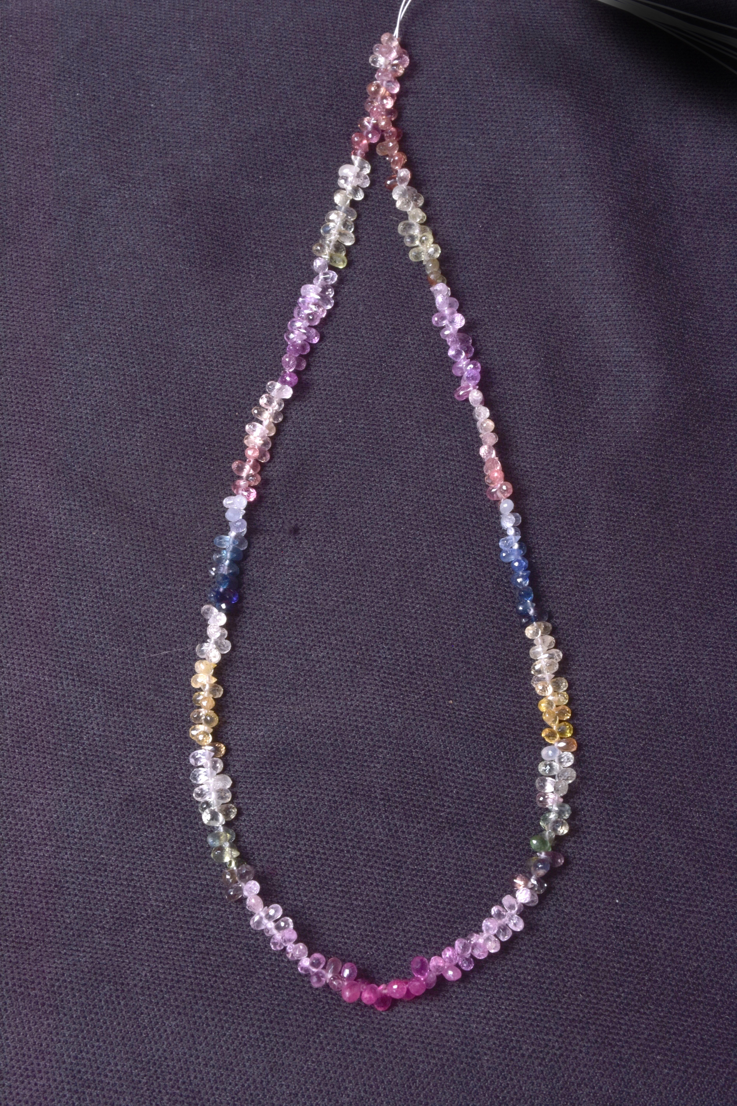 Multi Sapphire Drops Beads - Sapphire 2x4 Mm, 16 Inch String, Faceted Drops, Untreated, Jewelry Crafting