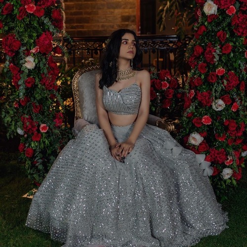 Designer Lehenga - Multi Colour with Pearl and Stone Work | All Season Ethnic Wear, Dry Cleaning Recommended