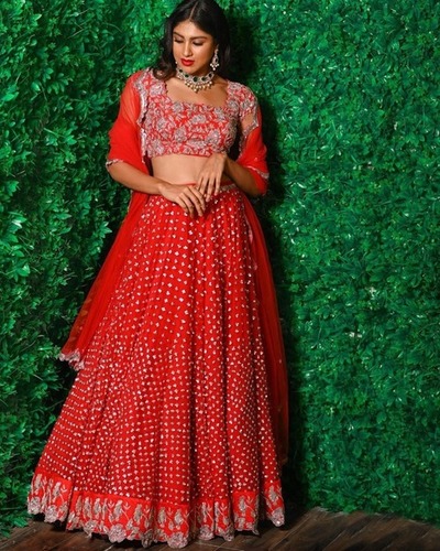 Designer Lehenga - Multi Color, L/XL/XXL/XXXL Sizes | All Season Ethnic Wear with Beads, Laces, and Stones - Short Sleeves, Dry Clean Only, Modern Style