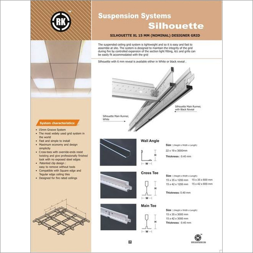 Silhouette T Grid Section - Aluminum, 15 mm Groove System, White Color | Lightweight, Fast Assembly, Fire Rated Ceiling Compatibility