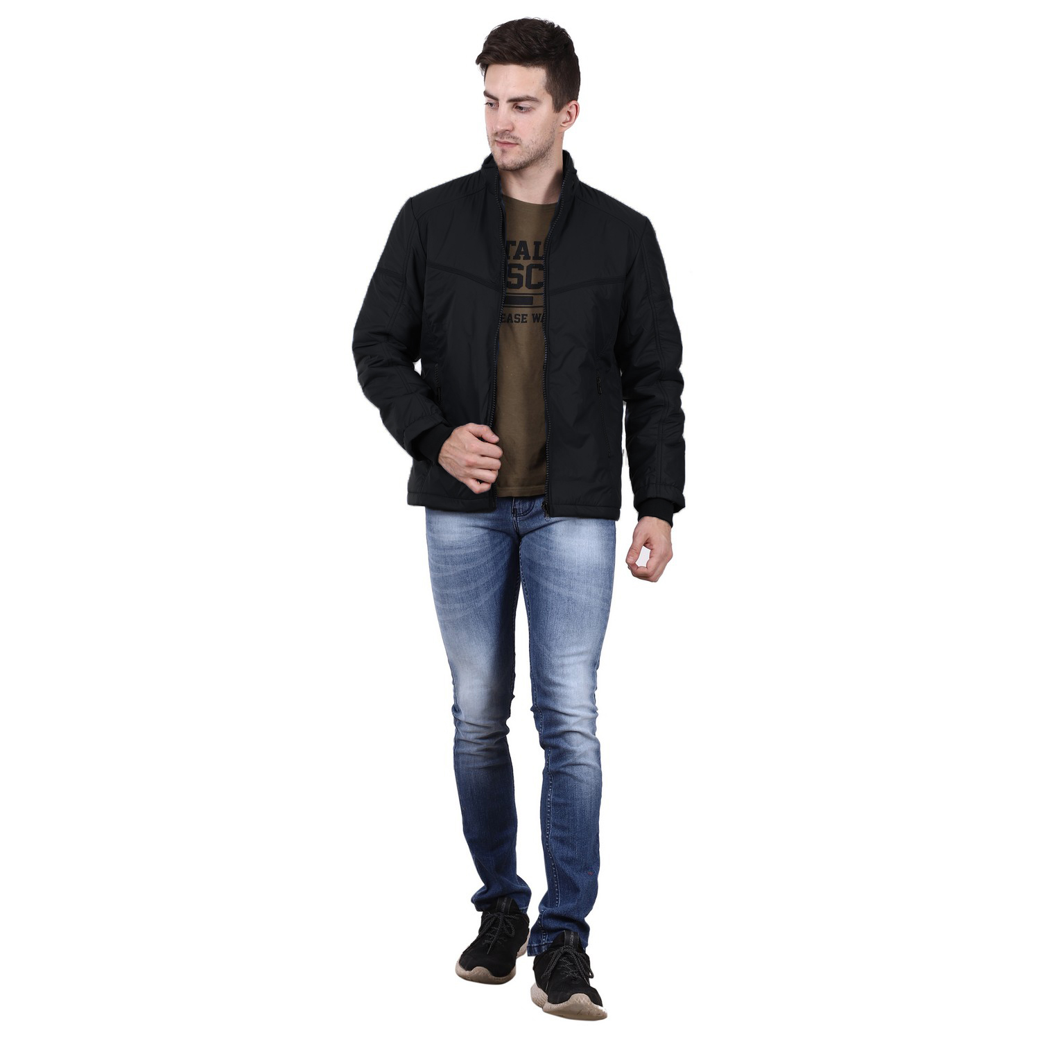 Men's Jacket - Polyester With Fleece Lining, M-xxl Sizes In Black, Navy, Maroon, Royal Blue - High Neck, Zipper Closure, Two Side Pockets, Regular Fit