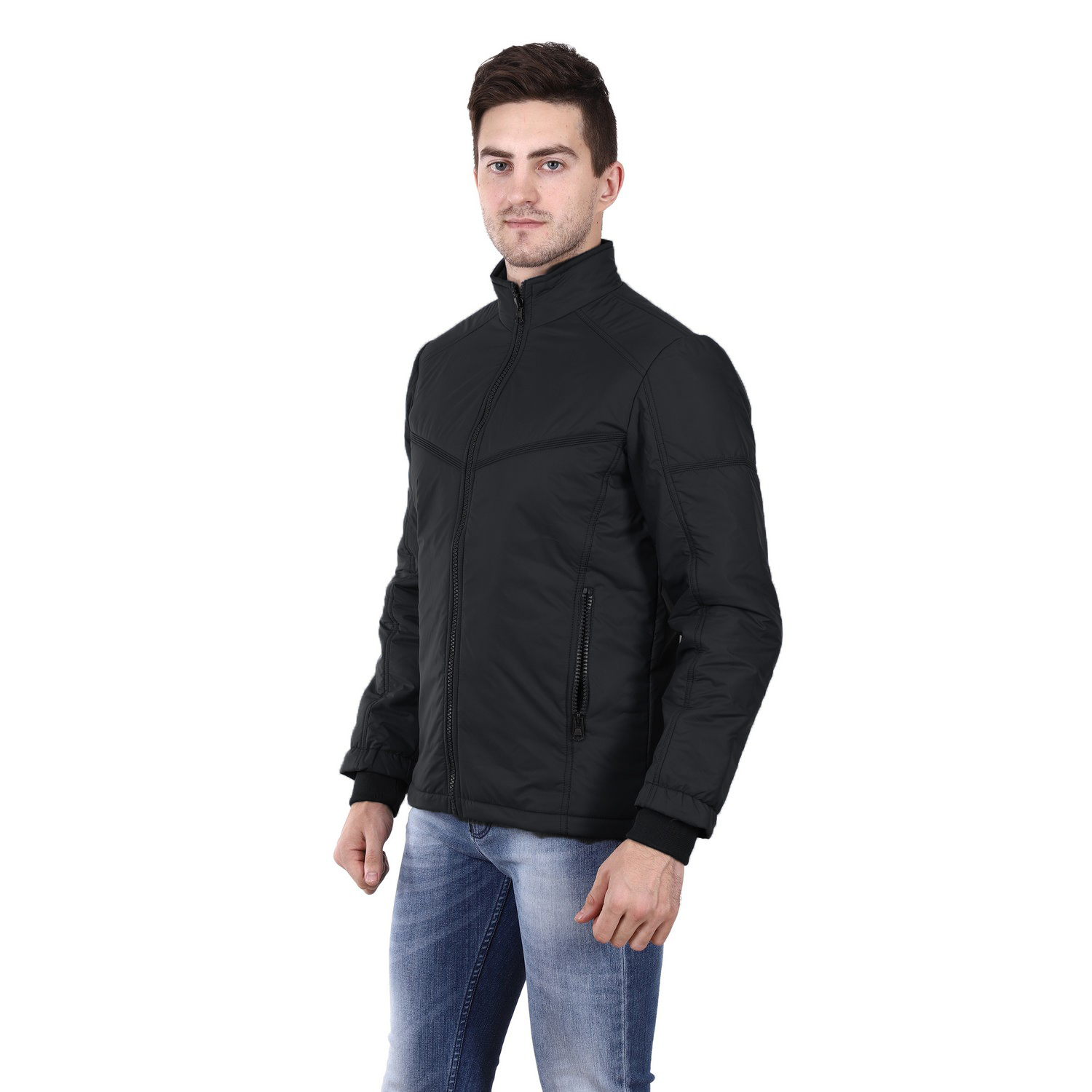 Men's Jacket - Polyester With Fleece Lining, M-xxl Sizes In Black, Navy, Maroon, Royal Blue - High Neck, Zipper Closure, Two Side Pockets, Regular Fit