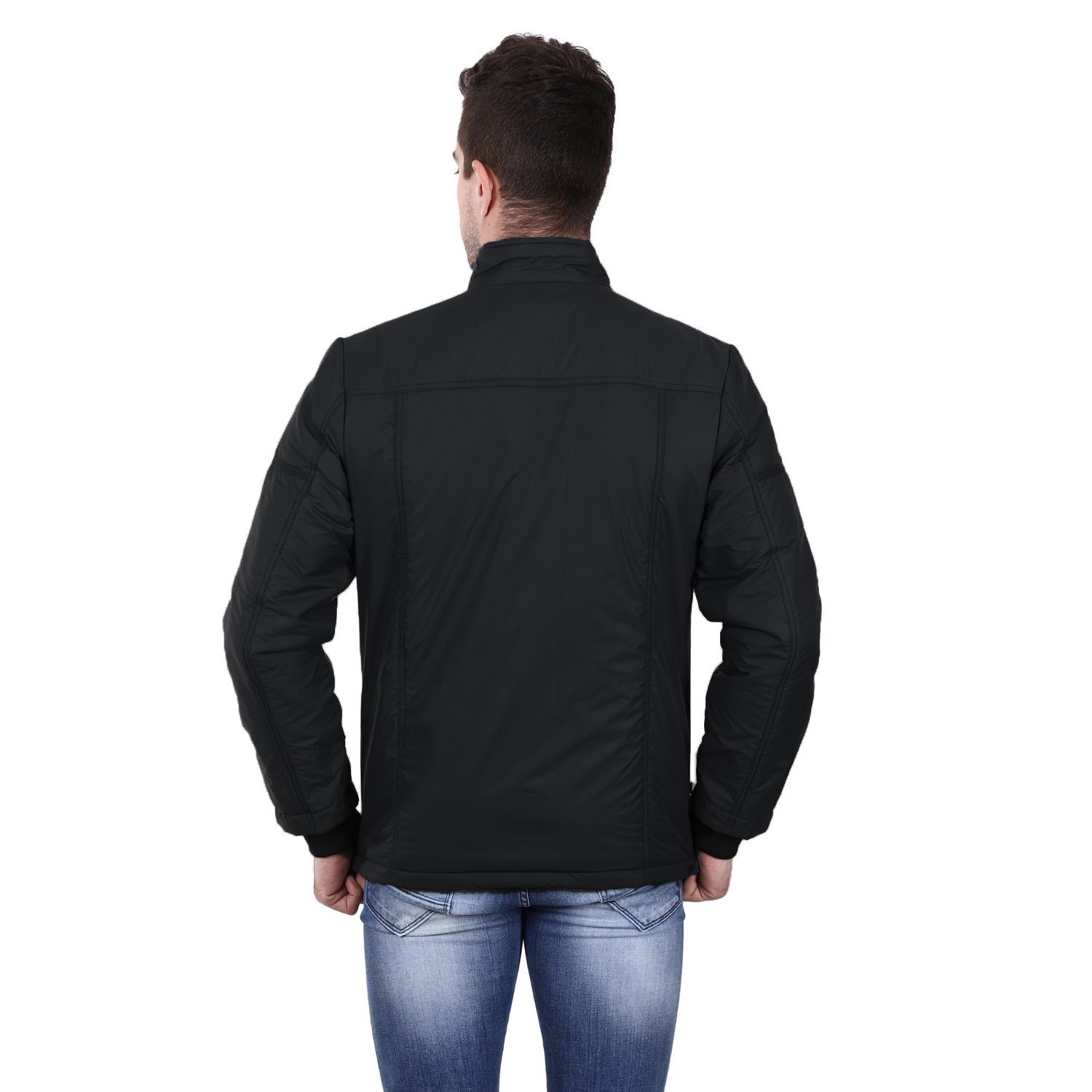 Men's Jacket - Polyester With Fleece Lining, M-xxl Sizes In Black, Navy, Maroon, Royal Blue - High Neck, Zipper Closure, Two Side Pockets, Regular Fit