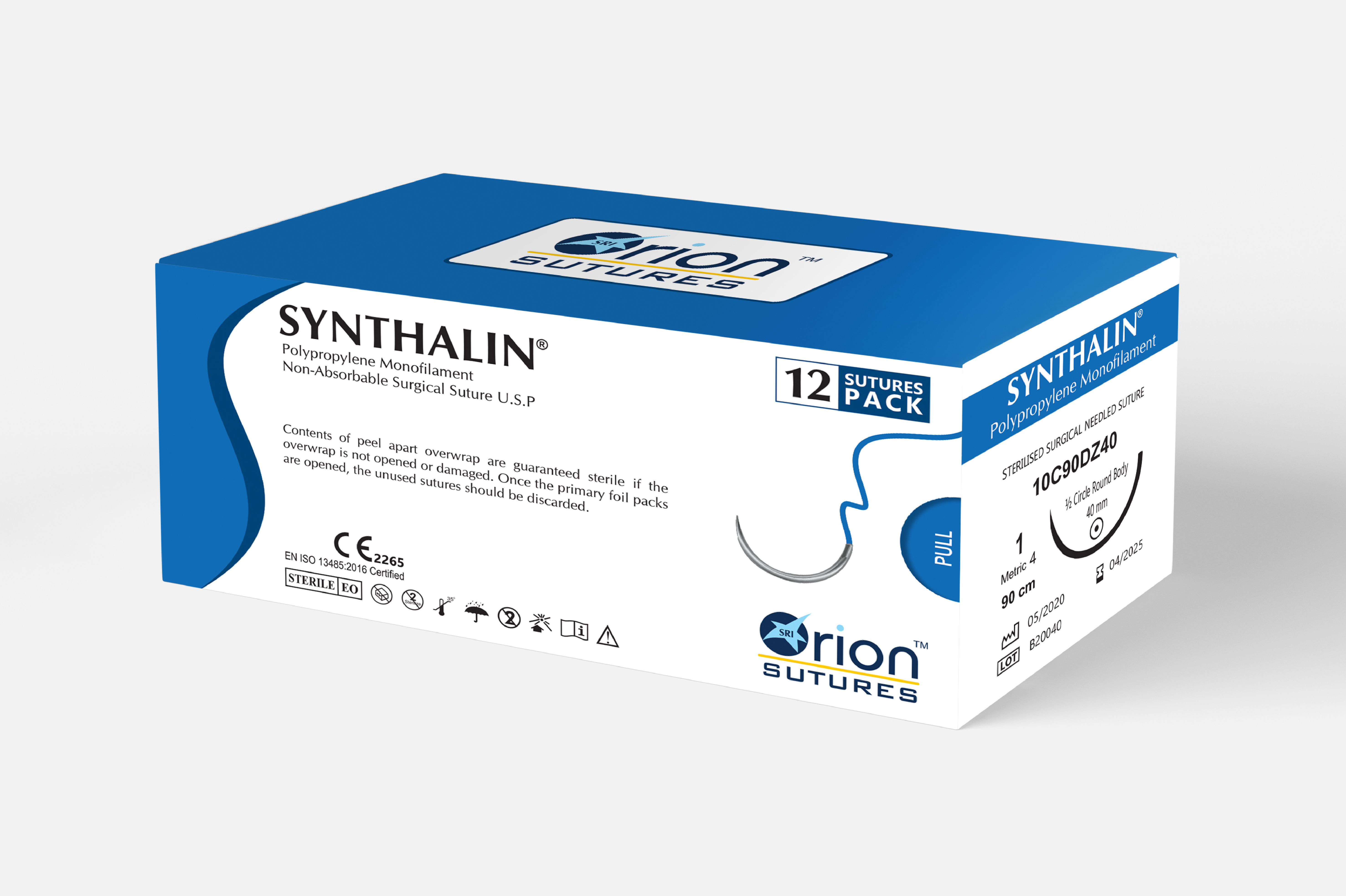 Polypropylene Suture - Monofilament, Size Range Usp 10/0 - 2, Blue Color | Non-absorbable, High Tensile Strength, Minimal Tissue Reaction, Eo Sterilized