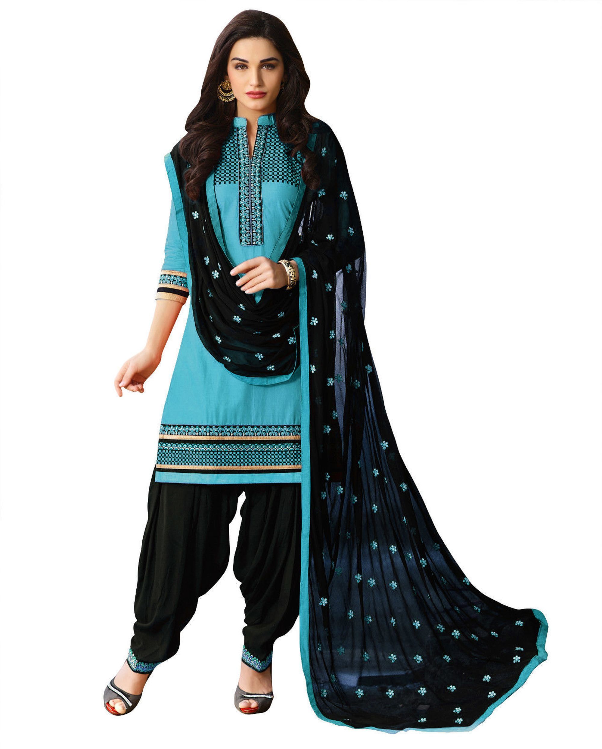 Turquoise Cotton Embroidery Salwar Suit