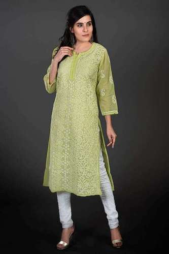 Cotton Chikan Kurti Bust Size: 40 Inch (In)