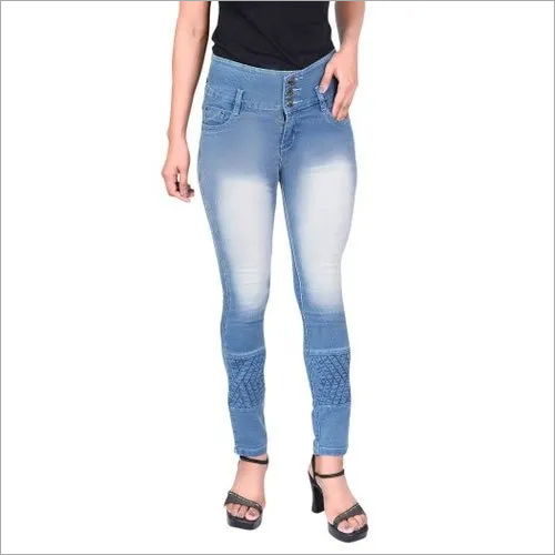 Dry Cleaning Regular Button Ladies High Rise Denim Jeans, Waist Size: 28-32