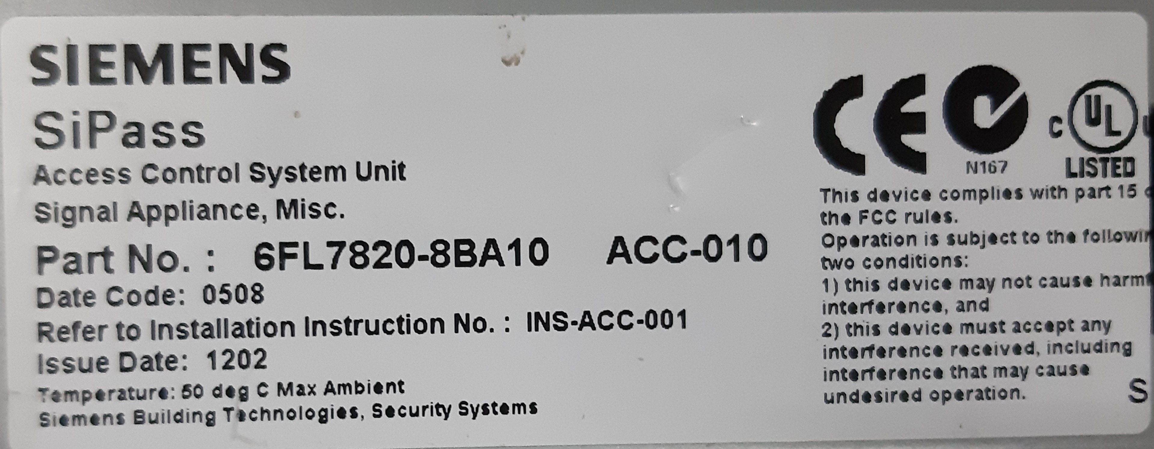 Siemens Access Control System Unit