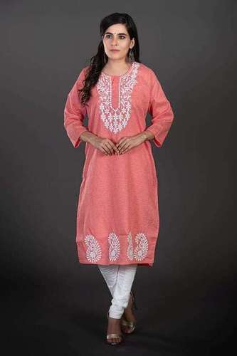 Cotton Chikan Kurti Bust Size: 40 Inch (In)