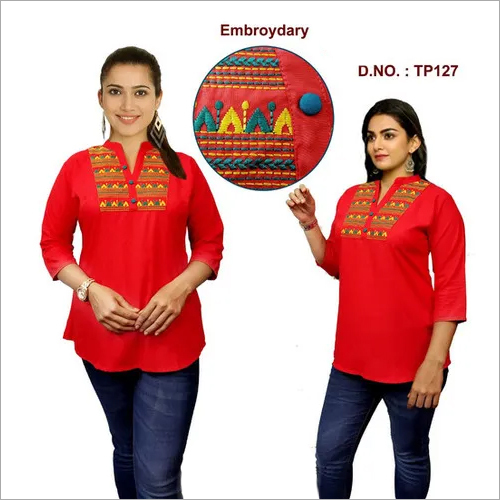 Womens Top - Embroidered Summer Style, Length 26 Inch , Available in Sizes L, XL, XXL, Casual Skirt Type