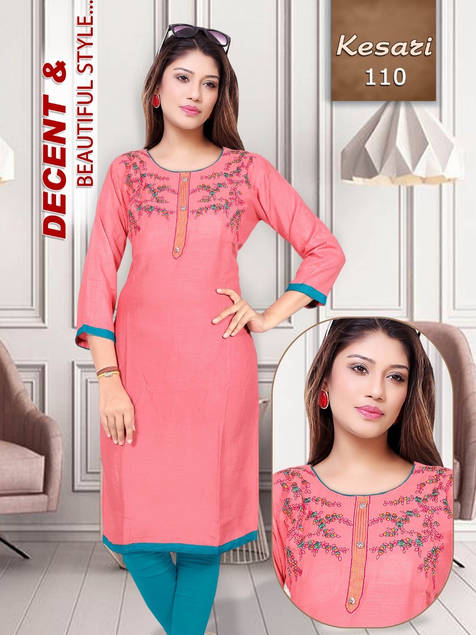 Designer Kurti - Rayon, Xl/xxl Size, Soft Solid Colors, Embroidered Pattern, Short Sleeves, All Season Wear, Washable Comfort