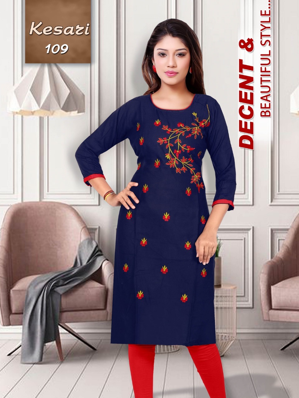 Designer Kurti - Rayon, Xl/xxl Size, Soft Solid Colors, Embroidered Pattern, Short Sleeves, All Season Wear, Washable Comfort