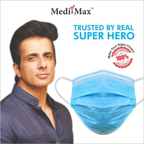 3 Ply Face Mask Meltblown Fabric With BFE 99% - Polypropylene, 175x95mm, Blue, 25GSM/20GSM Layers | Disposable, Anti-Bacterial, Comfortable Fit