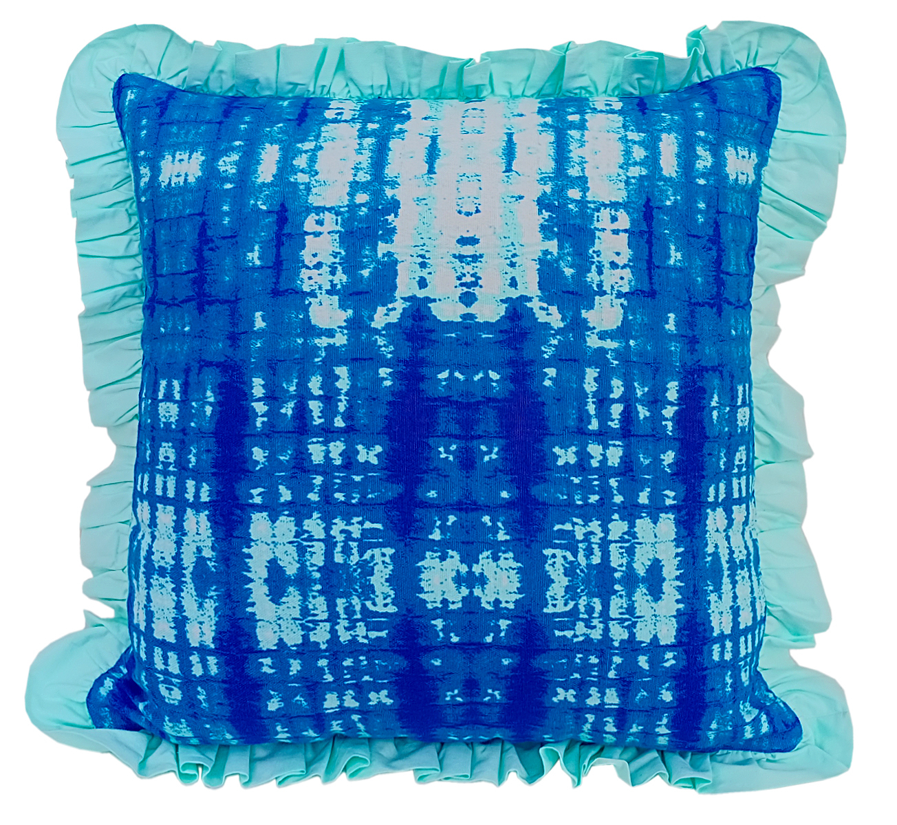 100% Cotton Kirti Finishing Blue Abstract Print Cushion Cover With Frills 18 Inches