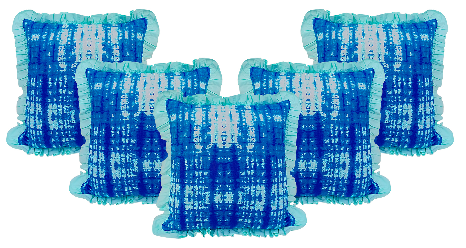 100% Cotton Kirti Finishing Blue Abstract Print Cushion Cover With Frills 18 Inches