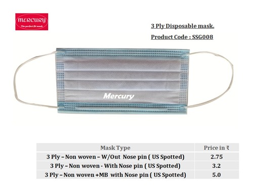 3 Ply Face Mask - Non Woven, Standard Size, Blue | Disposable, Single Use, Anti-Bacterial, Ultrasound Welded Design