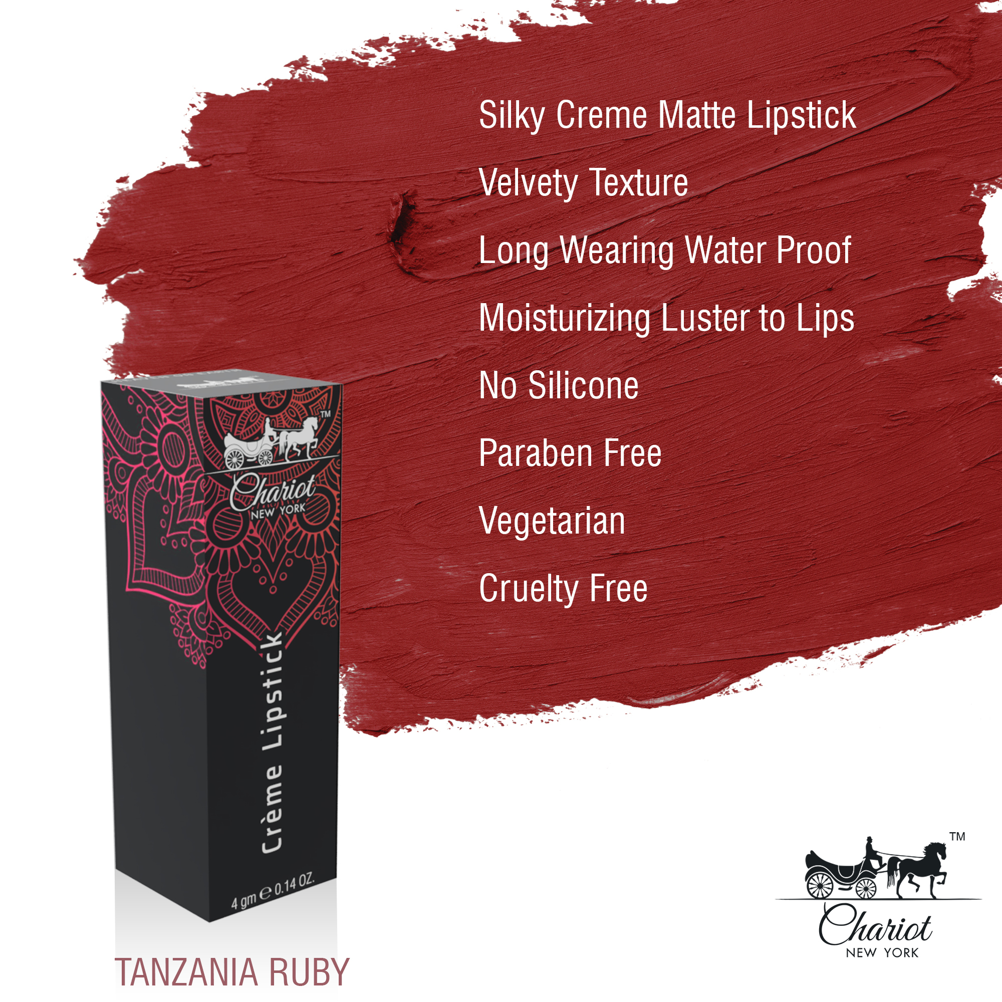Chariot New York Tanzania Ruby Lipstick (Rudy Red) Age Group: 15-70