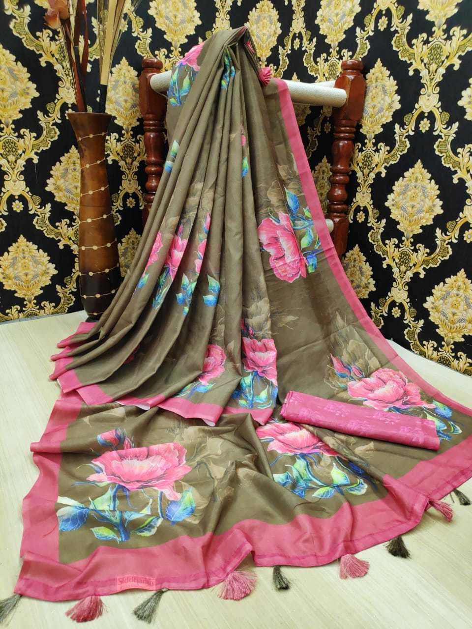 Cotton Linen Printed Saree