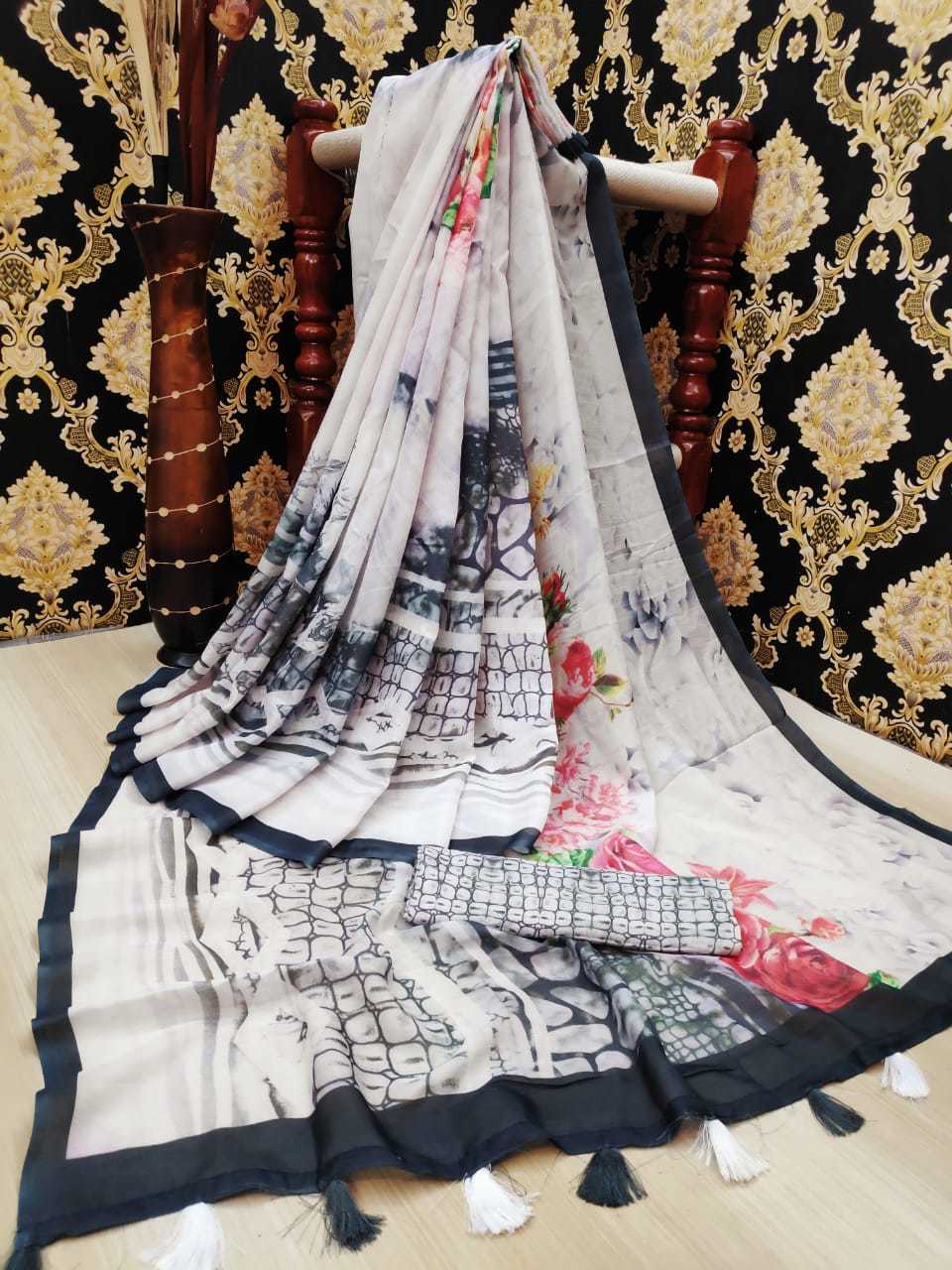 Cotton Linen Printed Saree
