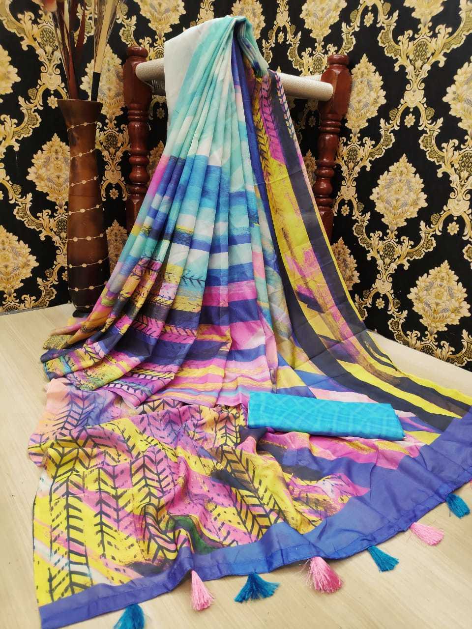 Cotton Linen Printed Saree