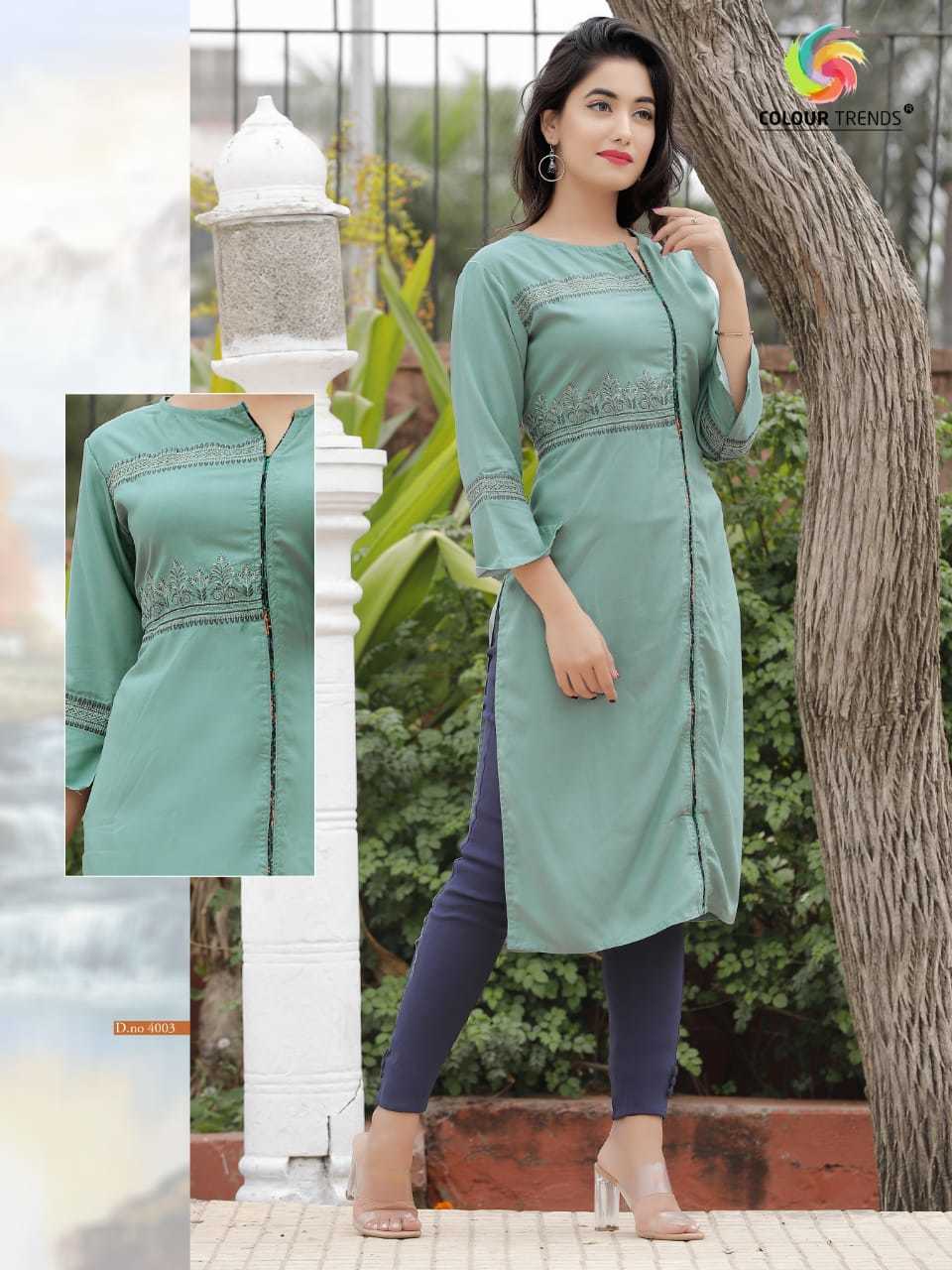 Colour Trends By Prara Vol -4 - Rayon Liva Fabric, Sizes L, Xl, 2xl | Handwork Embroidery, 3/4 Sleeve, Formal Wear For Ladies