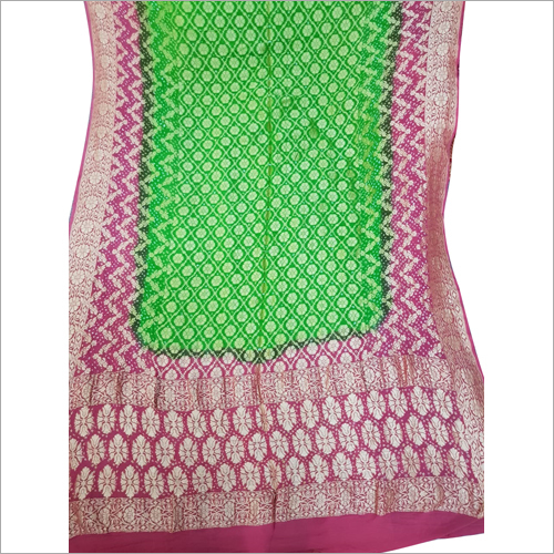 Ladies Georgette Dupatta - Pink-Green Printed Design | Quick Dry, Washable, Dry Clean Only, No Fade, All Season