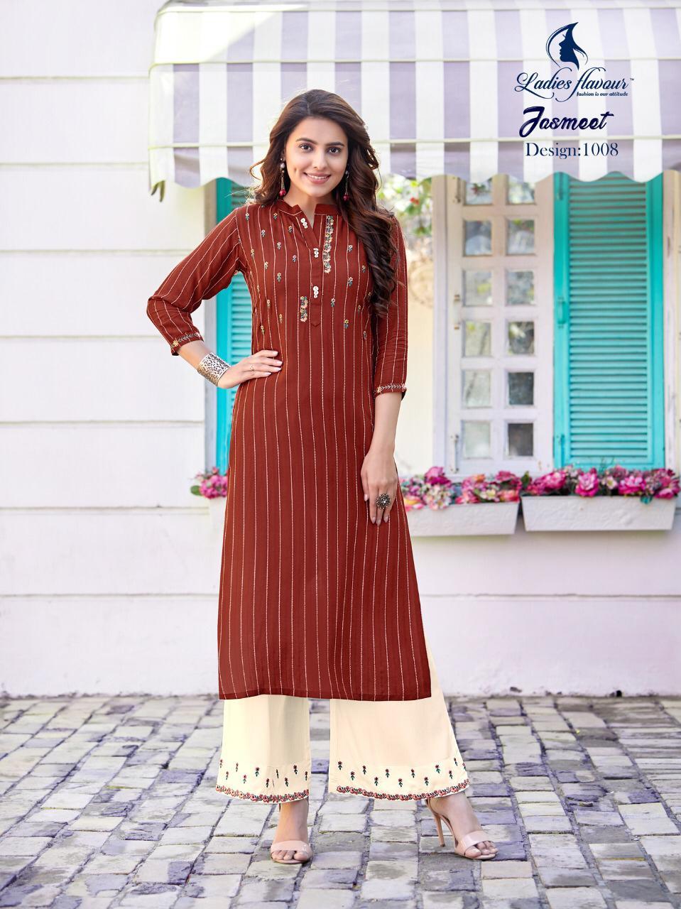 Ladies Flavour - 14 Kg Rayon With Embroidered Top & Bottom | Size M-3xl, Washable, 3-4th Sleeve Style, Party Wear