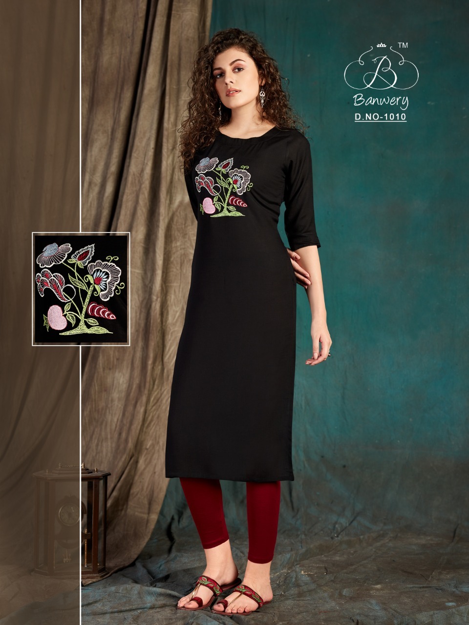 Taapsee - Heavy Slub Rayon Airjet With Embroidery Work, 46" Inch Length, Sizes M(38), L(40), Xl(42), Xxl(44), Washable, 3-4th Sleeve Style, Formal Design For Ladies