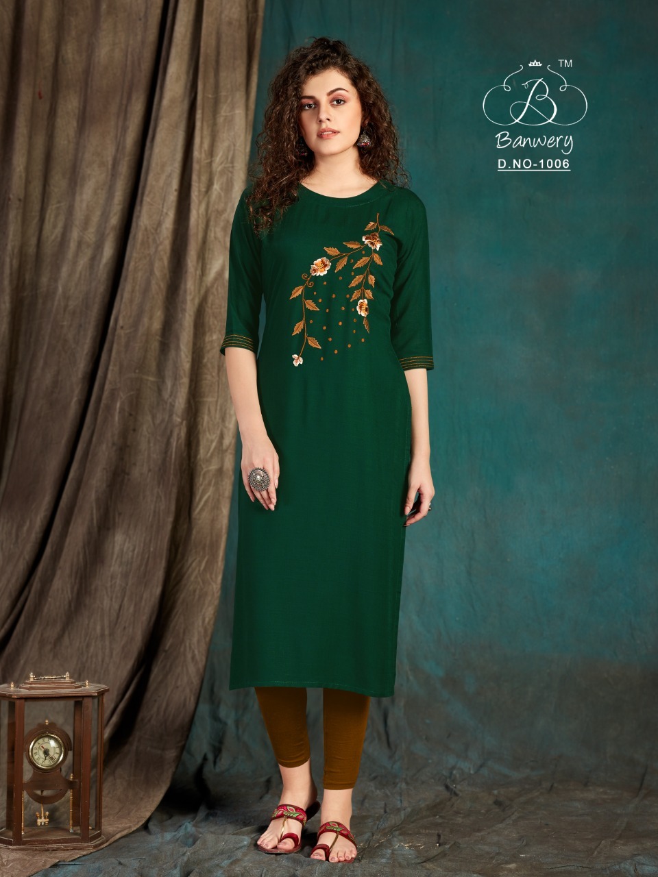 Taapsee - Heavy Slub Rayon Airjet With Embroidery Work, 46" Inch Length, Sizes M(38), L(40), Xl(42), Xxl(44), Washable, 3-4th Sleeve Style, Formal Design For Ladies