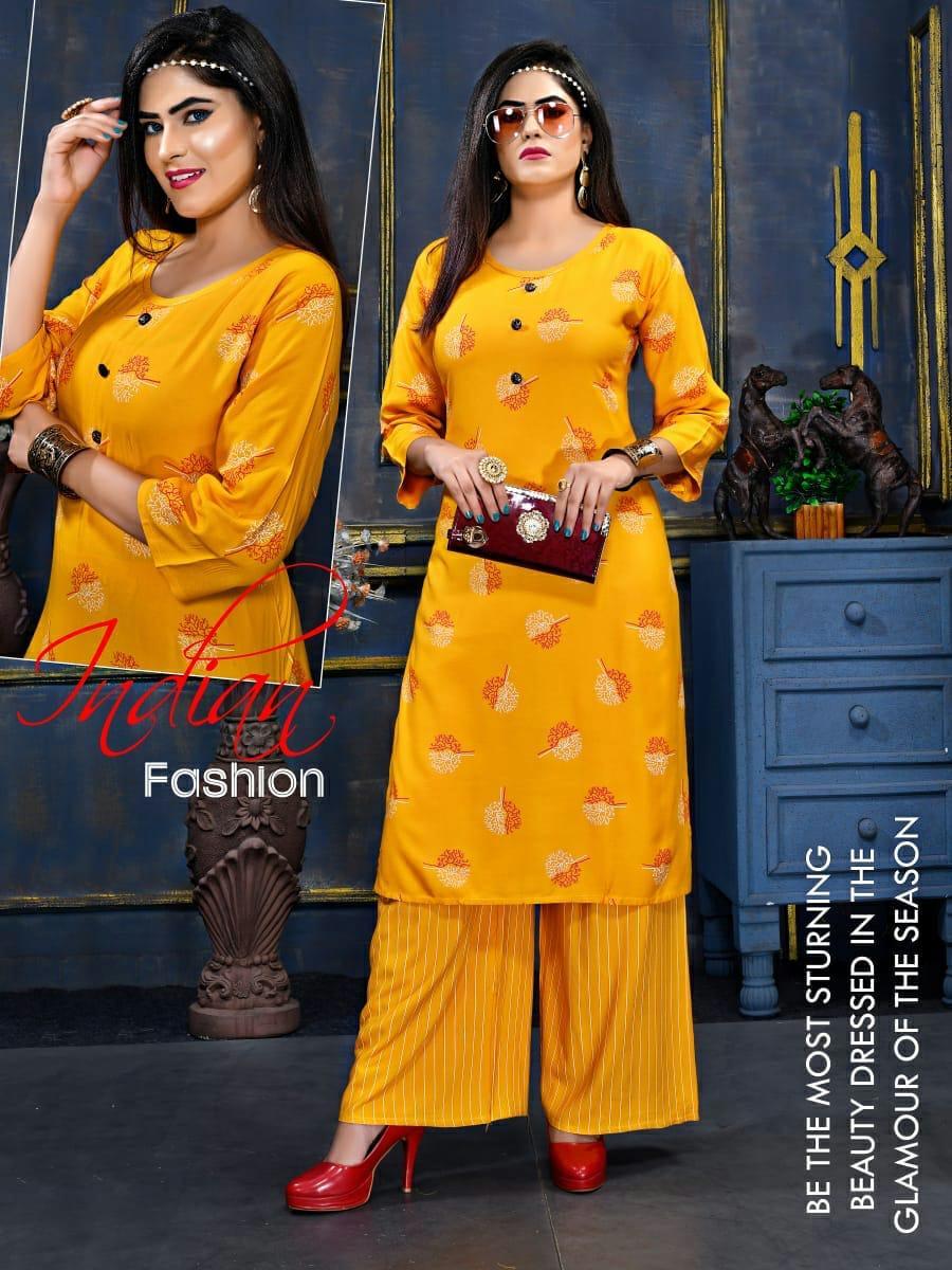 Indian Fashion By Kashish-1 - Rayon Print Top & Rayon Laheriya Print Plazo | Sizes L, Xl, 3-4th Sleeve, Washable, Printed, Formal, Suitable For All Seasons