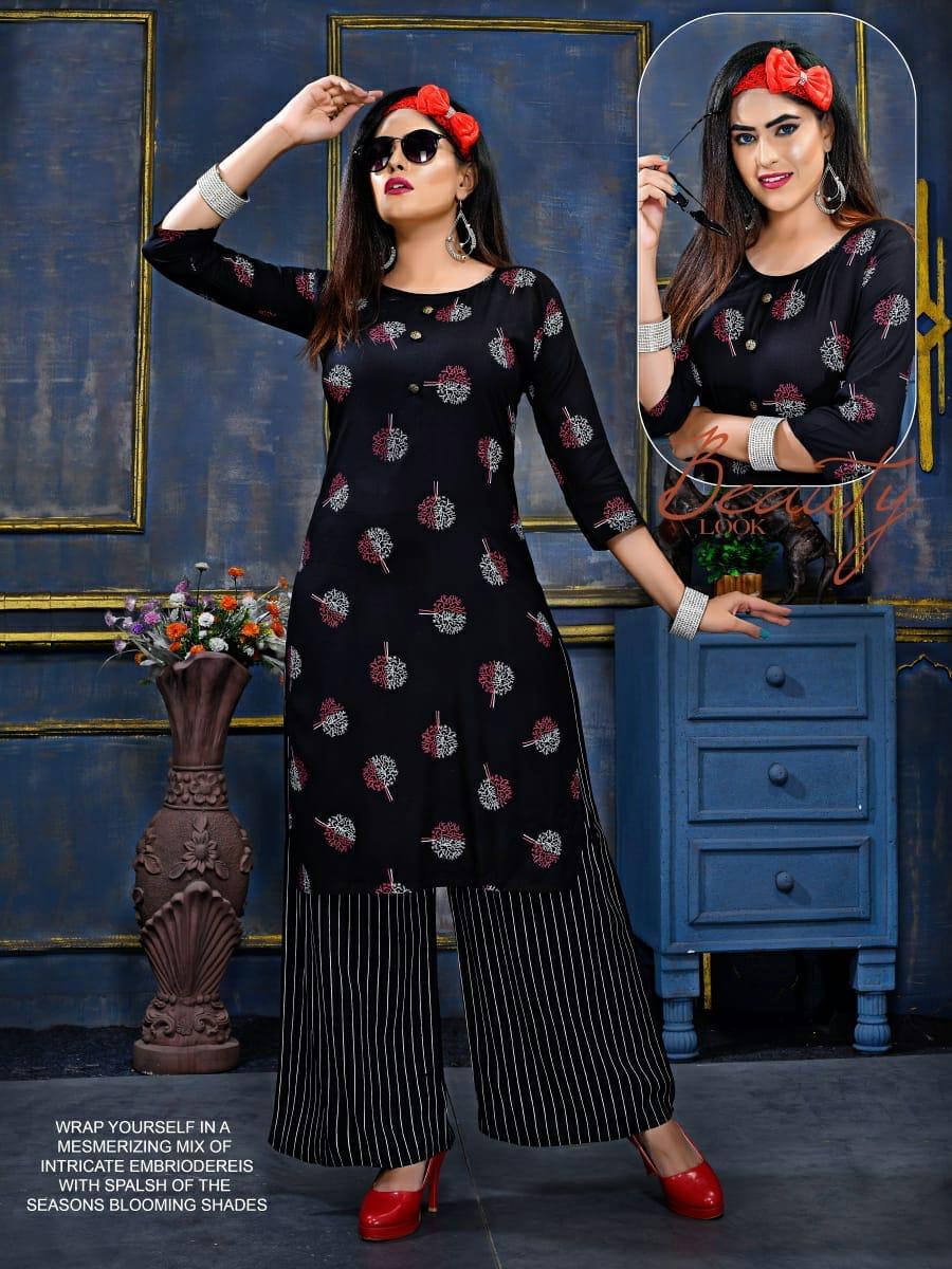 Indian Fashion By Kashish-1 - Rayon Print Top & Rayon Laheriya Print Plazo | Sizes L, Xl, 3-4th Sleeve, Washable, Printed, Formal, Suitable For All Seasons