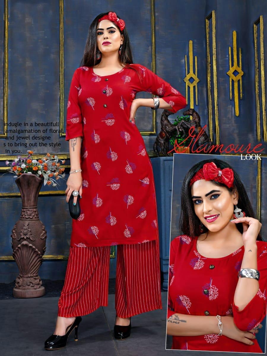 Indian Fashion By Kashish-1 - Rayon Print Top & Rayon Laheriya Print Plazo | Sizes L, Xl, 3-4th Sleeve, Washable, Printed, Formal, Suitable For All Seasons