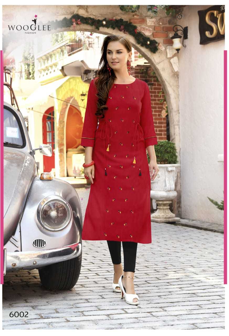 Wooglee By Tim-tim - Heavy Rayon, Sizes: M(38), L(40), Xl(42), Xxl(44), Xxxl(46) | Embroidered Design, 3-4th Sleeve Style, Washable, For Ladies, All Seasons