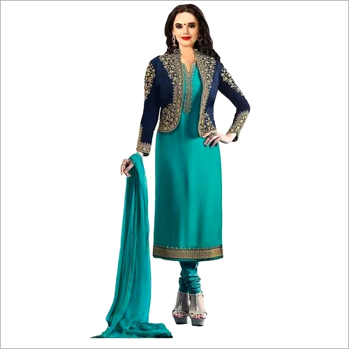 Turquoise Georgette Embroidery Jacket Salwar Suit