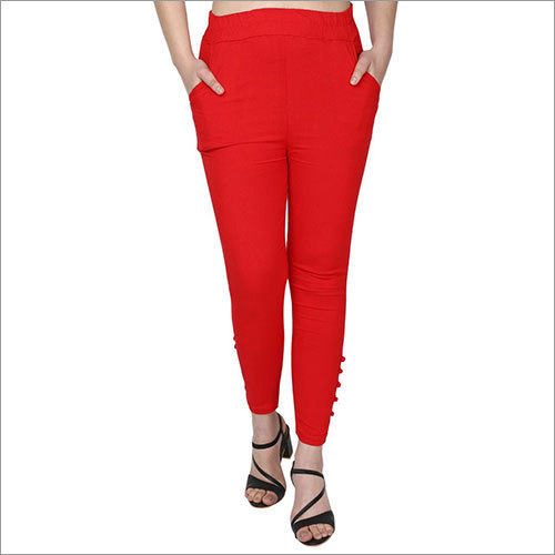 Ladies Cigarette Pants - Washable Cotton Blend | Double Pockets, Plain Pattern, Versatile for Rainy, Spring, Summer, Winter Seasons