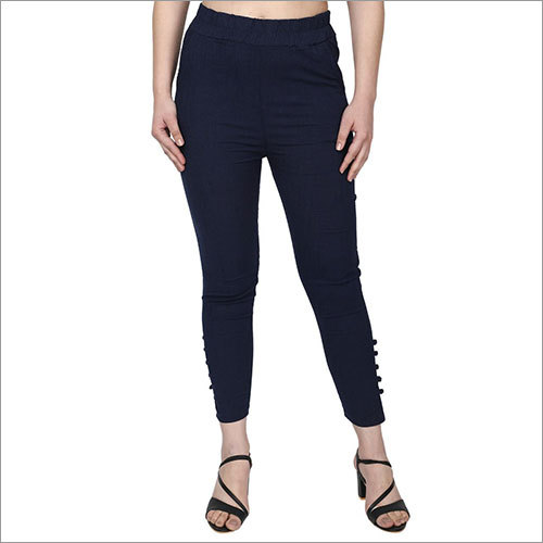 Ladies Narrow Pants - Washable Cotton Blend, Plain Design with Double Pockets | Suitable for Rainy, Spring, Summer, and Winter Seasons