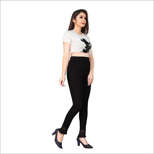 Ladies Black Stretchable Pants - Washable, Plain Pattern, Double Pockets | For Women, Suitable for All Seasons: Rainy, Spring, Summer, Winter