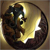 आयरन हैंडीक्राफ्ट वॉल डेकॉर गोल गणेश LED के साथ